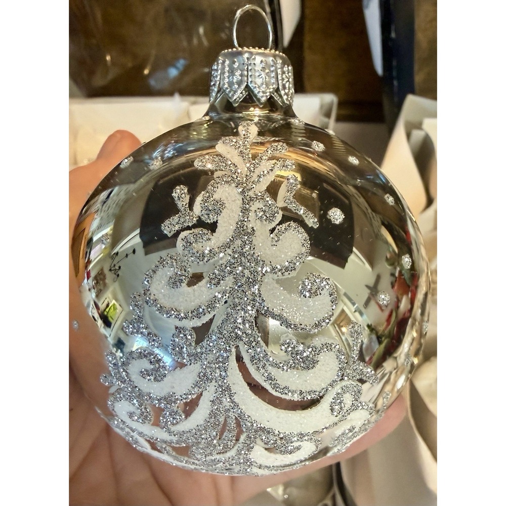 Decoris Polish Glass Christmas Ornaments 12 Pc 3.1" Handmade Poland Glitter